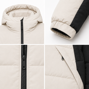 Premium Winter Puffer <b>Jacket</b> Modern Streetwear Contrast Panels Warm Filling Custom Logo Embroidery OEM Adjustable Drawcord Hem - Product Image 4
