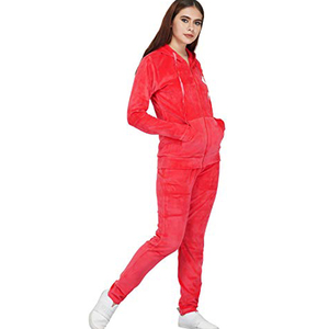 Ensemble de survêtement en polaire rouge pour femmes, sweat-shirt à capuche avec fermeture éclair, pantalon long, couleur unie, léger, vêtements d'hiver - Product Image 3