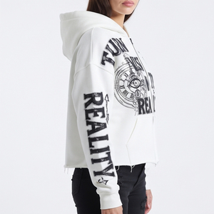 Manufacturer Distressed Embroidery Zipper Hoodie Winter Women Baggy <b>Drop</b> Shoulder Hoodies Women's 450gsm Fleece Hoodie Women - Product Image 2
