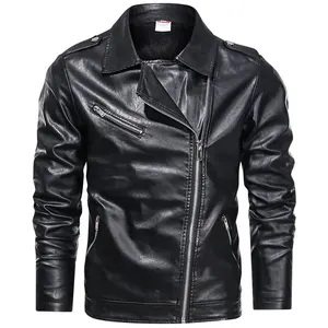 Men's PU Leather Jacket Fleece Lined Winter Lapel Sherpa Thicken Oversized Faux Leather Motorcycle Coat Outwear