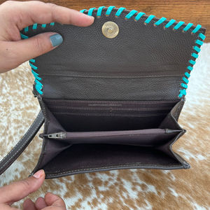 Portefeuille de sculpture usiné à la main Offre Spéciale pochette portefeuille en fourrure de vachette de couleur turquoise élégante portefeuilles en cuir occidental à usages multiples - Product Image 5