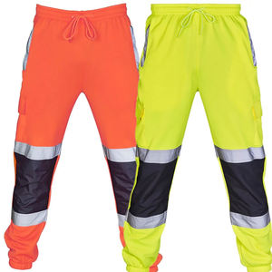 Men's Hi Visibility <b>Work</b> Trousers Reflective Safety Pants Orange Yellow Polyester <b>Cargo</b> Style - Product Image 1