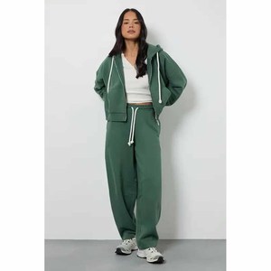 <b>Women</b> 2 Piece Tracksuit <b>Set</b> Zip Hoodie Jacket & Wide Leg Sweatpants Premium Custom Lounge Wear Wholesale - Product Image 3