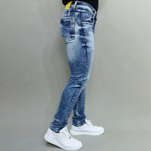 กางเกงยีนส์เดนิมยืดสีน้ำเงินทรงกลางสำหรับผู้ชายขายส่ง Gex - Product Image 2