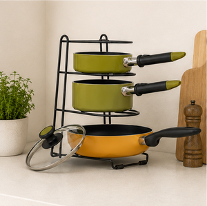 4-Tier Pot and Pan Organizer <b>Rack</b> Adjustable Metal Cookware <b>Storage</b> Stand & Lid Holder for <b>Kitchen</b> Cabinet and Countertop - Product Image 2
