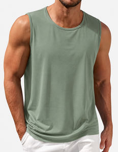เสื้อกล้ามผู้ชายสีเขียวล้วน คอโอ แบบถัก ระบายอากาศได้ดี สวมใส่สบาย - Product Image 1