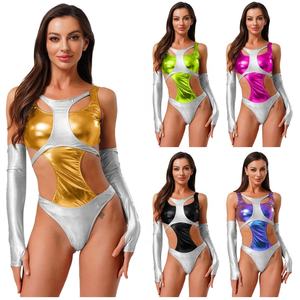 Womens Custom Swim <b>Shirt</b> Metallic Bodysuit With Long Gloves Leotard Swimwear Space Themed Cosplay <b>Swimming</b> Wearing Wholesale - Product Image 1