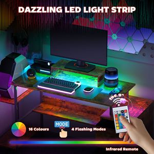 Scrivania PC in MDF Marrone Rustico da 56 Pollici con Luci LED e Prese di Corrente, Tavolo per Computer per Ospedali, Tavolo per Laptop - Product Image 5