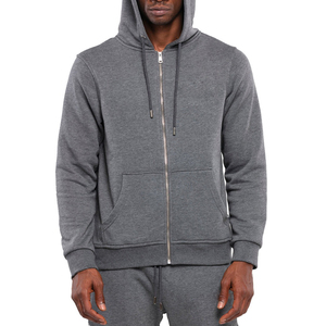 Sweat-shirt à capuche zippé gris pour homme, coupe classique, couleur unie, en molleton tricoté, pour l'automne - Product Image 1