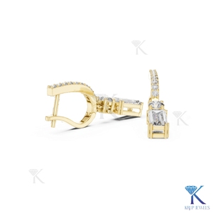 Lab Grown Diamond Baguette Cut Pave <b>Hoop</b> Leverback <b>Earrings</b> 100% <b>Solid</b> Gold Filled Diamonds Women's Bridal Wedding Gift Jewelry - Product Image 5