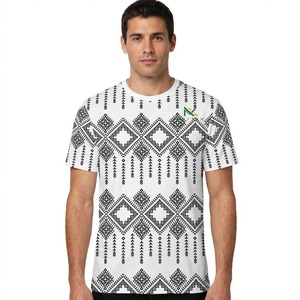 Camiseta de Algodón para Hombre con Estampado Geométrico de Diamantes, Manga Corta, Informal, Verano, Estilo Étnico Moderno - Product Image 1