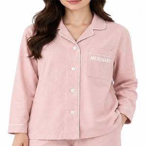 Women's Custom Color Button Front Pajama Set <b>Long</b> Sleeve Sleepwear Matching Pants Soft Comfort Relaxed Button Front - Product Image 6