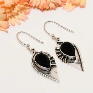 925 Sterling <b>Silver</b> <b>Hoop</b> <b>Earrings</b> <b>for</b> <b>Women</b> Natural Black Onyx Gemstone Religious Fashion Jewelry Wholesale - Product Image 6