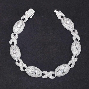 Luxury Rhodium Plated Moissanite Hip Hop Jewelry Pass Diamond Tester 925 Sterling Silver VVS Iced Out Wrap Link Bracelet <b>Mens</b> - Product Image 1