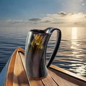 Taza de cuerno natural hecha a mano para beber cerveza o café directamente, taza única al mejor precio - Product Image 2