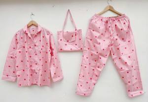 Robe de nuit 100% coton à manches longues, pyjama doux et léger, ensemble de vêtements de nuit en deux pièces pour femmes et hommes pour l'été - Product Image 4