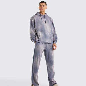 Conjunto de Sudadera con Capucha y Pantalón de Chándal de Algodón para Hombre, Estilo Casual de Otoño, Vintage, Lavado Ácido, Desgastado, Ropa Urbana, Tejido Sólido Transpirable - Product Image 2