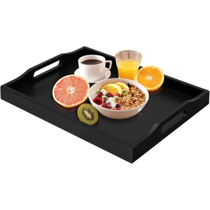 Plateau de service en bambou avec poignées, plateau de petit-déjeuner en bois, plateau de service alimentaire naturel pour la cuisine, la salle à manger, la maison et le restaurant - Product Image 2