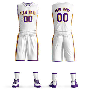 Custom Men's Basketball Jersey <b>Set</b> V-Neck Quick Dry Polyester Spandex Sporty Uniforms Solid Color Printing Team Name 00 - Product Image 3