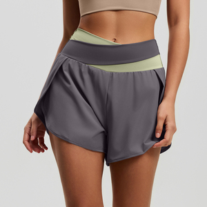 Shorts pour femmes à taille haute, unis, sportifs, coupe régulière, taille élastique, respirants, en tricot extensible - Product Image 5