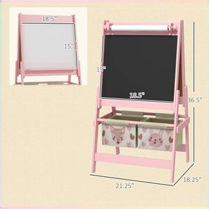 Cavalletto artistico in metallo per bambini con rotolo di carta, lavagna bianca e lavagna nera, contenitore rosa - Product Image 5