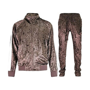 Men's Brown <b>Velour</b> <b>Tracksuit</b> Full Sleeve Zipper Closure Casual Solid Color Jogger Set with Side Pockets Autumn Wear - Product Image 5