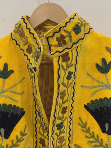 Veste bomber en velours Suzani faite à la main, brodée, réversible, style bohème vintage, motif floral ethnique, automne-hiver, coton - Product Image 2