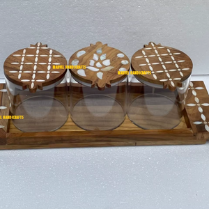 Bandeja de Servir de Madera con Incrustaciones de Nácar de Lujo |   Recipientes Artesanales para Almacenamiento de Alimentos |   Caja de Regalo Decorativa para el Hogar para Eid y Ramadán, Ideal para Hoteles - Product Image 3