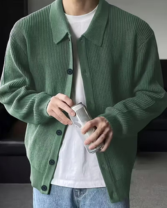 Men's Green Knitted Turtleneck Pullover Sweater Long Sleeve Solid Color Winter Wear Polyester/Cotton Zipper Closure - Product Image 1