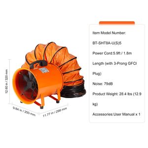 Ventilatore Cilindrico Portatile da 195W, 8 Pollici, 1070CFM, Soffiatore Industriale con Tubo Flessibile da 5 Metri, Potente Ventilatore da Officina - Product Image 4