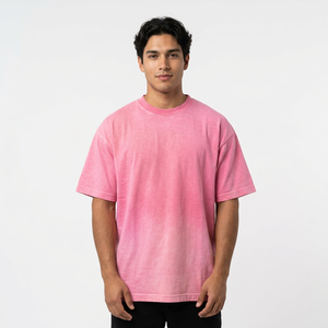 Camiseta de Algodón Rosa Oversize para Hombre, Cuello Redondo, Manga Corta, Casual, Color Liso, Tejido de Punto, Corte Regular - Product Image 2