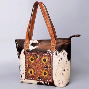 Premium Quality Vintage Fashion <b>Tote</b> Handbag Cowhide Leather with Hand Tooled Design Top Indian Manufacturer & Supplier - Product Image 1