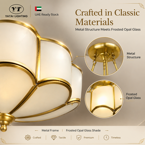 Plafonnier semi-encastré vintage Lotus avec verre opale givré et cadre métallique, trois douilles E27 pour salle à manger - Product Image 4
