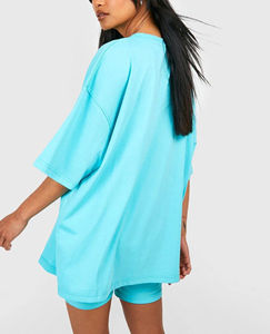 Camiseta de Alta Calidad para Mujer, Oversize, Hombros Caídos, Tejido Grueso de 300GSM, Color Sólido, Estilo Urbano, 100% Algodón - Product Image 5