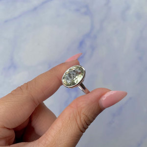 Elegant Green Amethyst Ring Oval Brass <b>Silver</b> Plated Minimalist Gemstone Ring Daily Wear Jewelry for Women - Product Image 1
