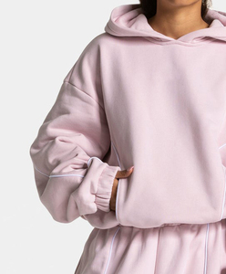 Sudadera con capucha rosa para mujer al por mayor, estilo casual oversize, de forro polar premium, con ribetes suaves - Product Image 4