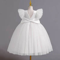 Robe de demoiselle d'honneur princesse formelle unie en gros avec manches ailes d'ange, vêtements pour enfants, ceinture perlée et jupe en tulle superposée