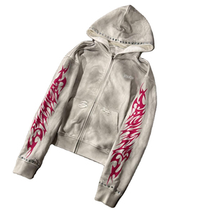 Youtai Men's Gray Flame Print 100% Cotton Breathable Tracksuit <b>Hoodie</b> Full Sleeve Drawstring Streetwear Autumn Sportswear Side - Product Image 2