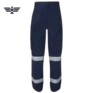 Mens Navy Blue Fluorescent Reflective Polyester Silk Screen Printed <b>Work</b> <b>Pants</b> Multi-Pocket <b>Cargo</b> Design Industrial - Product Image 3