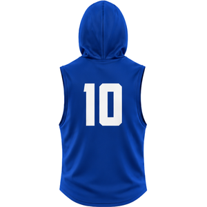 Tenues de football minimalistes pour garçons 7v7, maillot sans manches à capuche et short ajusté assorti, numéros de joueur personnalisés imprimés, kit d'équipe - Product Image 4