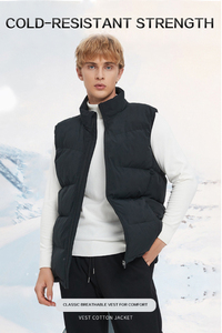 Blousons longs matelassés personnalisés à capuche pour hommes – Blouson long matelassé décontracté pour homme, veste d'extérieur chaude, gilet matelassé noir avec fermeture éclair - Product Image 3