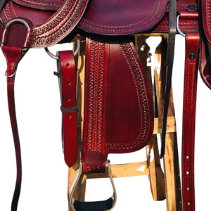Hand <b>Tooled</b> Western <b>Leather</b> Horse Saddle with Wood Tree Stirrups & Saddle Bags Premium Trail Riding Cowboy Saddle - Product Image 2
