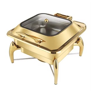 Gold Stainless Steel Chafing Dish Buffet <b>Set</b> With Glass Lid for Hotel Wedding Party Catering By India Manufacturer Chafing Dish - Product Image 1