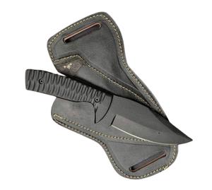 Couteau de chasse à lame fixe en acier inoxydable, lame à pointe tombante avec revêtement en poudre, manche en résine avec étui en cuir, couteau de survie pour l'extérieur - Product Image 1