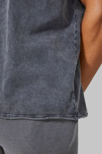 T-shirt à manches courtes en coton lavé pour homme, couleur unie, décontracté, tricoté, sans col, chemise d'été grise - Product Image 6