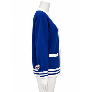 Women Blue <b>White</b> V-Neck <b>Cardigan</b> Full Sleeves OEM <b>Knitted</b> Sweaters With Pockets Preppy Style Causal Wholesale Autumn Winter Wear - Product Image 2