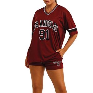 Ensemble deux pièces surdimensionné pour homme, taille plus, couleur bordeaux, maillot de football américain, imprimé numéro 91, short assorti, tenue streetwear - Product Image 3