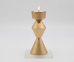Support de bougie architectural en aluminium moulé au sable naturel, forme géométrique empilée en sablier, pour centre de table de mariage - Product Image 1