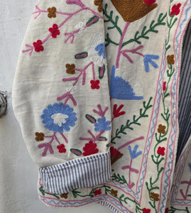 Hand-Embroidered Velvet <b>Quilted</b> Jacket Inspired Ancient Uzbek Suzani Motifs Eco-Friendly Breathable Cotton Lining Boho Floral - Product Image 2