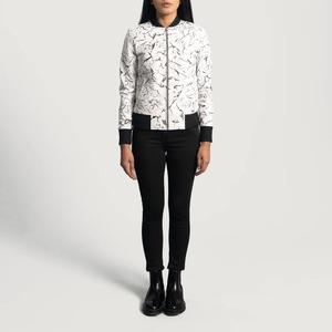 Custom <b>Women's</b> <b>White</b> Black Breathable Winter Varsity Sheep Leather Zip Fashion Streetwear Wholesale OEM <b>Jacket</b> - Product Image 1